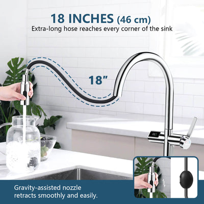 Metora Touchless Sensor & Pull-Down Kitchen Faucet with Temperature Display-KF2206