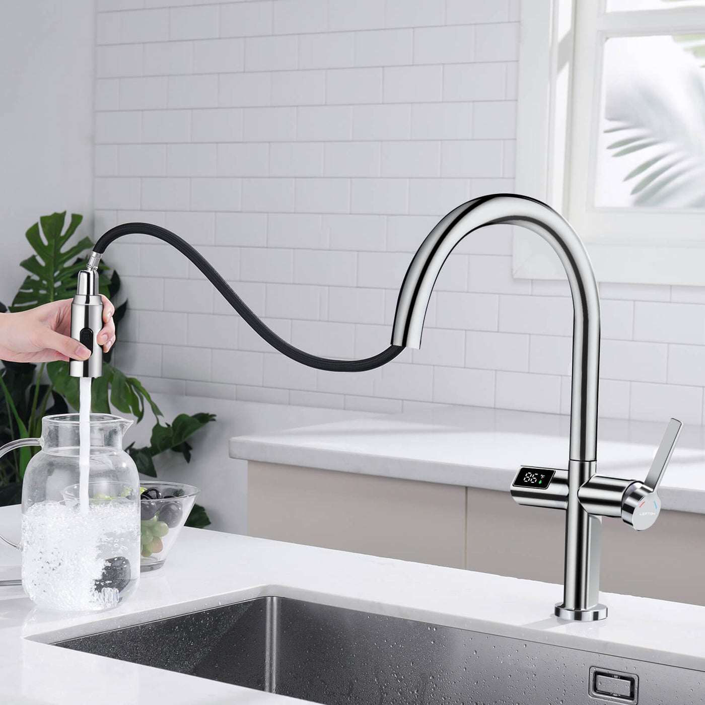 Metora Touchless Sensor & Pull-Down Kitchen Faucet with Temperature Display-KF2206