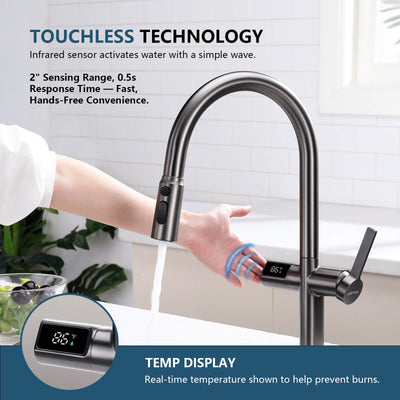 Metora Touchless Sensor & Pull-Down Kitchen Faucet with Temperature Display-KF2206