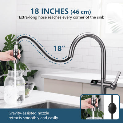 Metora Touchless Sensor & Pull-Down Kitchen Faucet with Temperature Display-KF2206