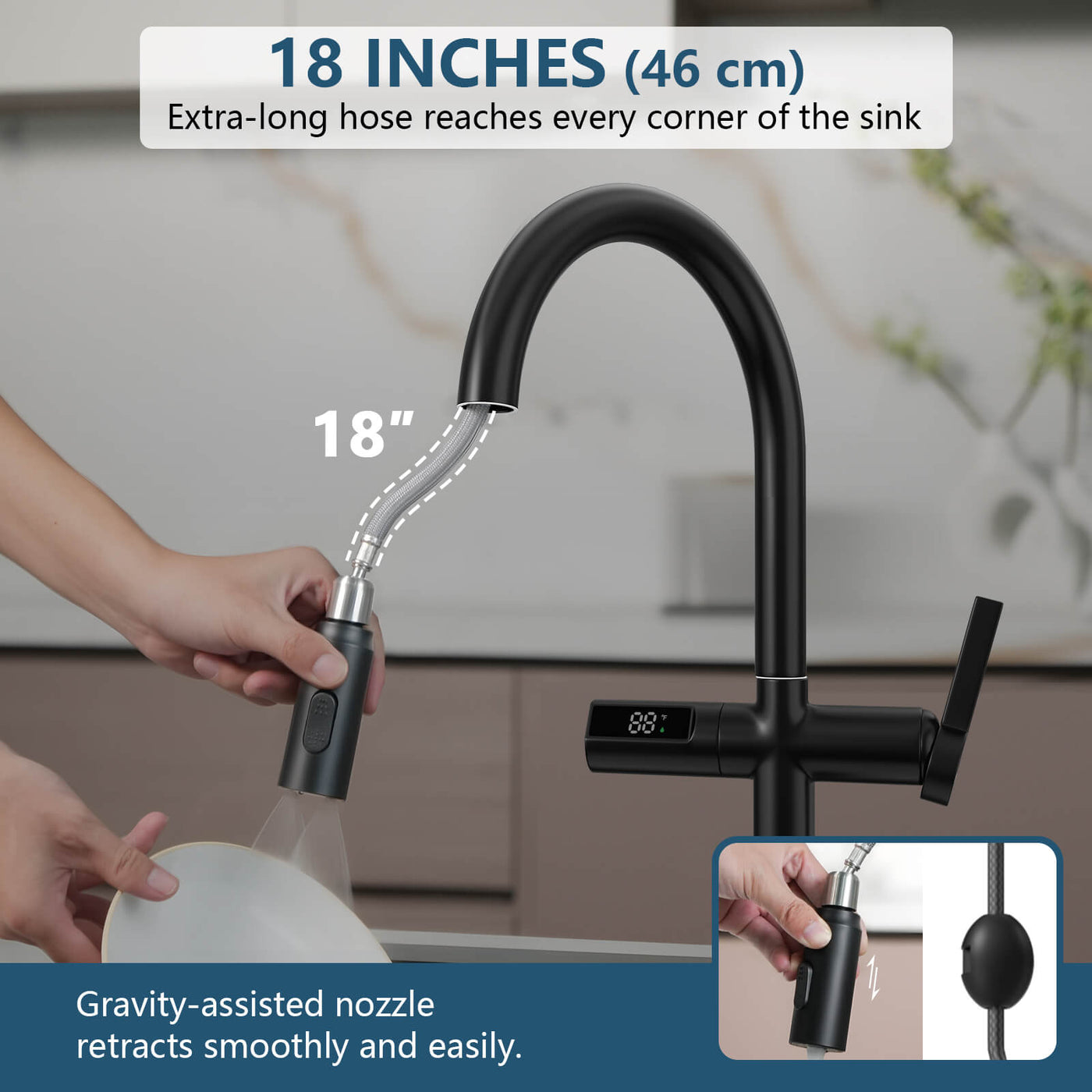 Metora Touchless Sensor & Pull-Down Kitchen Faucet with Temperature Display-KF2206