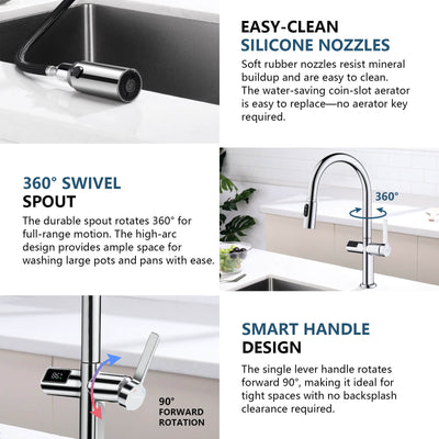 Metora Touchless Sensor & Pull-Down Kitchen Faucet with Temperature Display-KF2206
