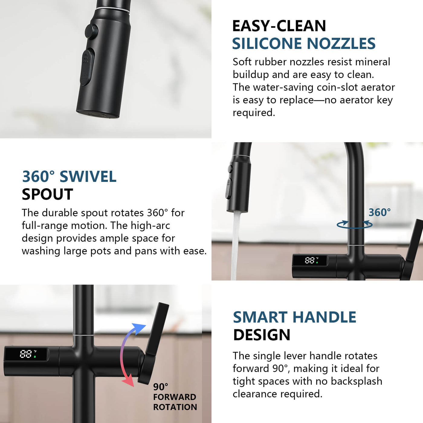 Metora Touchless Sensor & Pull-Down Kitchen Faucet with Temperature Display-KF2206