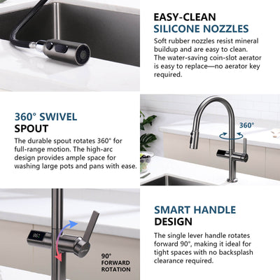 Metora Touchless Sensor & Pull-Down Kitchen Faucet with Temperature Display-KF2206