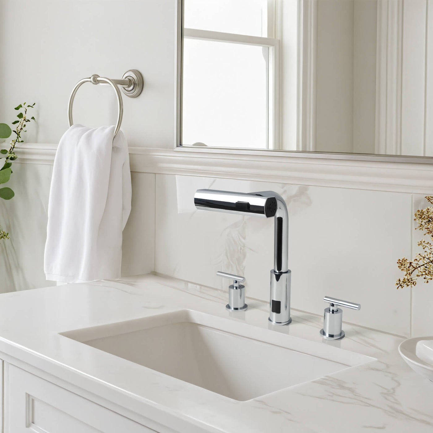 Metora Two-Handle Widespread Waterfall & Pull-Out Bathroom Faucet with Temperature Display-BFWS2401