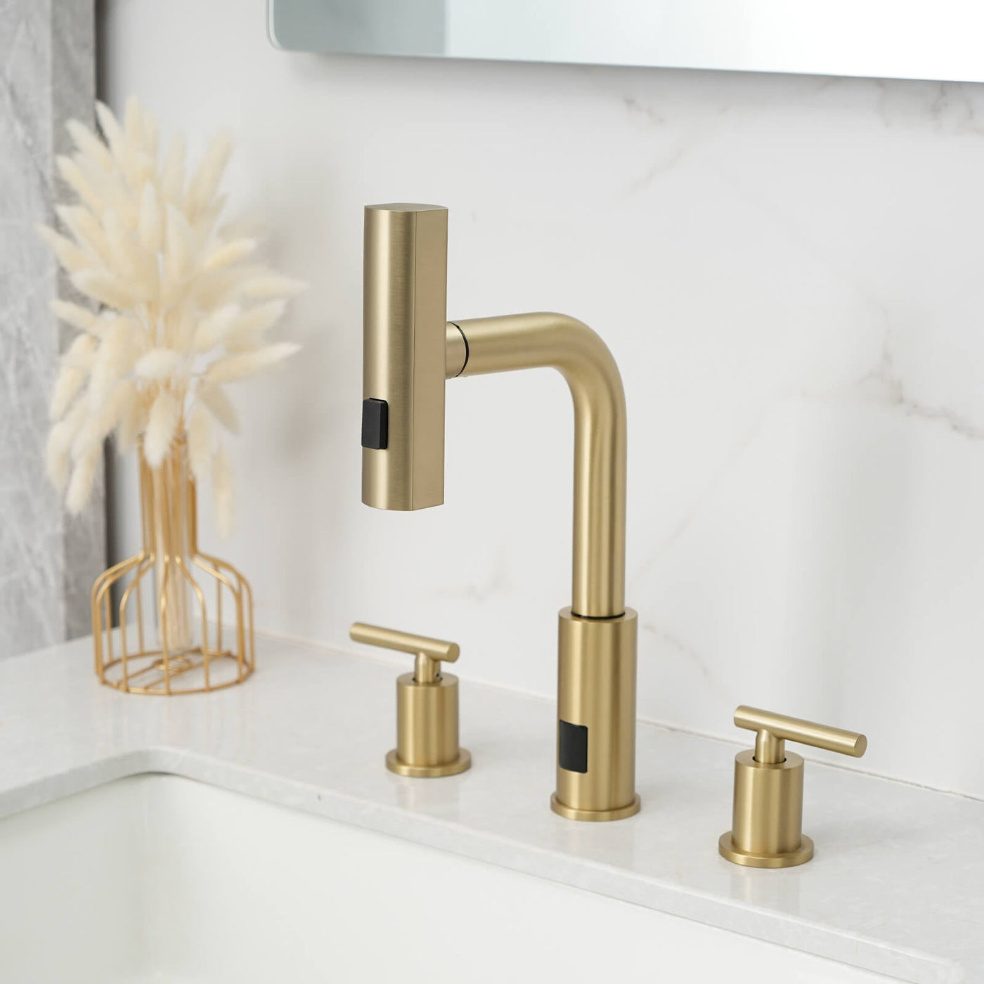 Recertified-Metora Two-Handle Widespread Waterfall & Pull-Out Bathroom Faucet with Temperature Display-BFWS2401-US