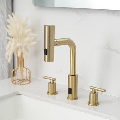Recertified-Metora Two-Handle Widespread Waterfall & Pull-Out Bathroom Faucet with Temperature Display-BFWS2401-US