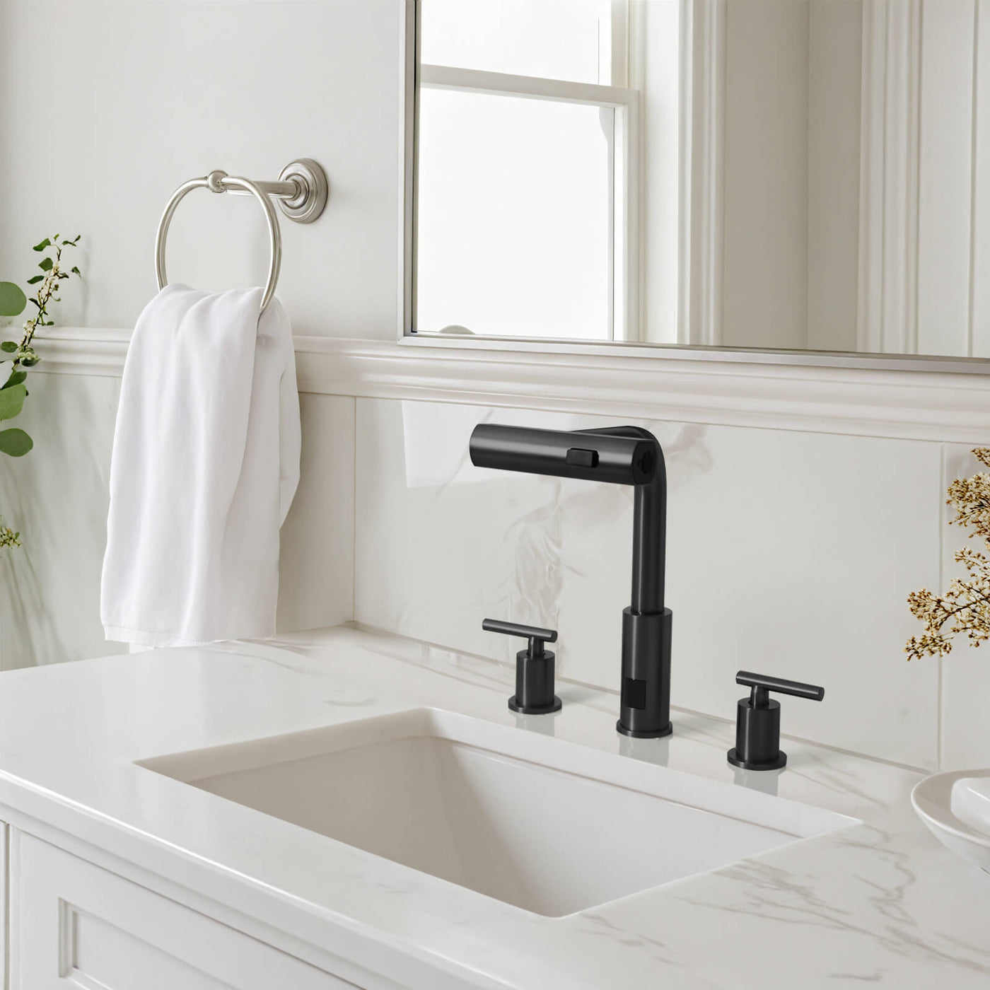 Recertified-Metora Two-Handle Widespread Waterfall & Pull-Out Bathroom Faucet with Temperature Display-BFWS2401-US