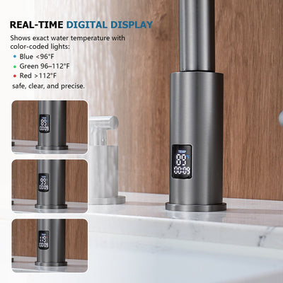 Metora Two-Handle Widespread Waterfall & Pull-Out Bathroom Faucet with Temperature Display-BFWS2401