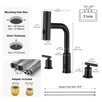 Metora Two-Handle Widespread Waterfall & Pull-Out Bathroom Faucet with Temperature Display-BFWS2401