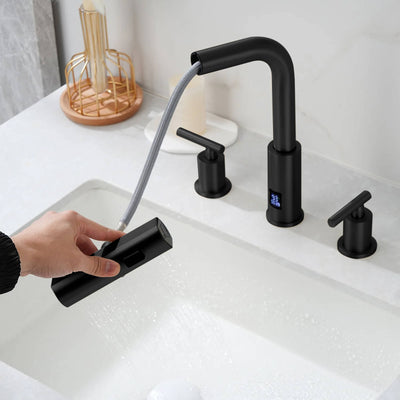Metora Two-Handle Widespread Waterfall & Pull-Out Bathroom Faucet with Temperature Display-BFWS2401