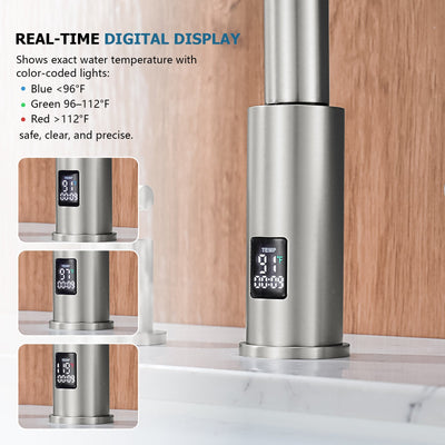 Metora Two-Handle Widespread Waterfall & Pull-Out Bathroom Faucet with Temperature Display-BFWS2401