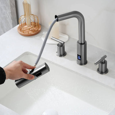 Metora Two-Handle Widespread Waterfall & Pull-Out Bathroom Faucet with Temperature Display-BFWS2401
