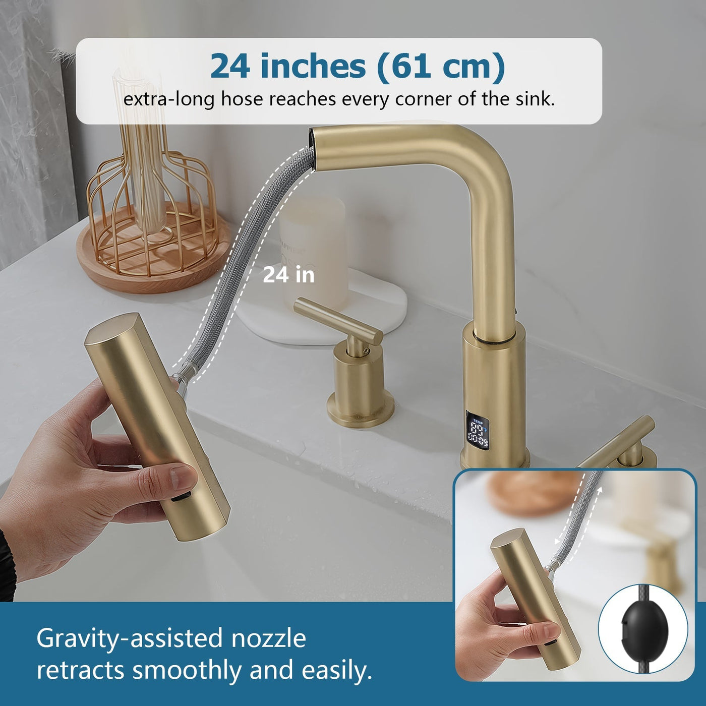 Metora Two-Handle Widespread Waterfall & Pull-Out Bathroom Faucet with Temperature Display-BFWS2401
