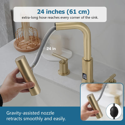 Metora Two-Handle Widespread Waterfall & Pull-Out Bathroom Faucet with Temperature Display-BFWS2401