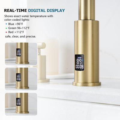 Metora Two-Handle Widespread Waterfall & Pull-Out Bathroom Faucet with Temperature Display-BFWS2401