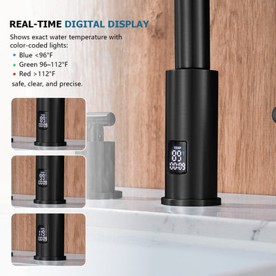 Metora Two-Handle Widespread Waterfall & Pull-Out Bathroom Faucet with Temperature Display-BFWS2401