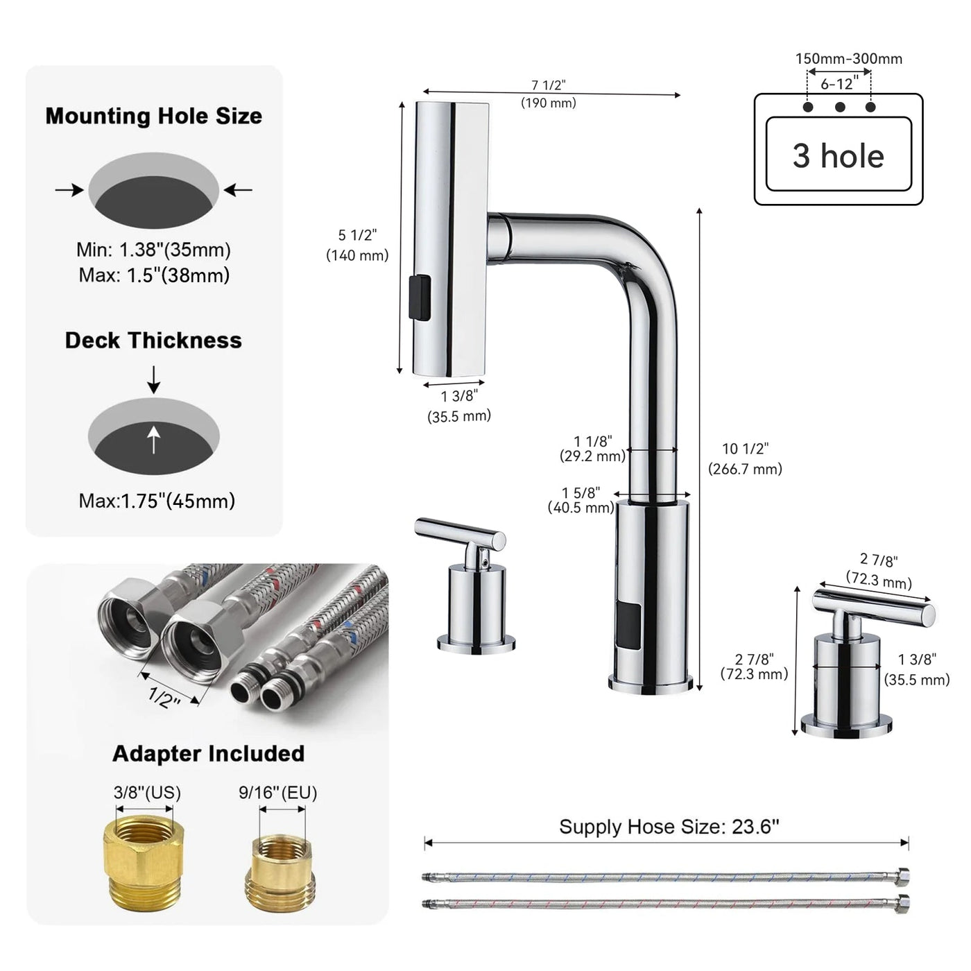 Metora Two-Handle Widespread Waterfall & Pull-Out Bathroom Faucet with Temperature Display-BFWS2401