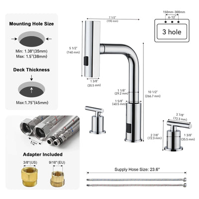 Metora Two-Handle Widespread Waterfall & Pull-Out Bathroom Faucet with Temperature Display-BFWS2401