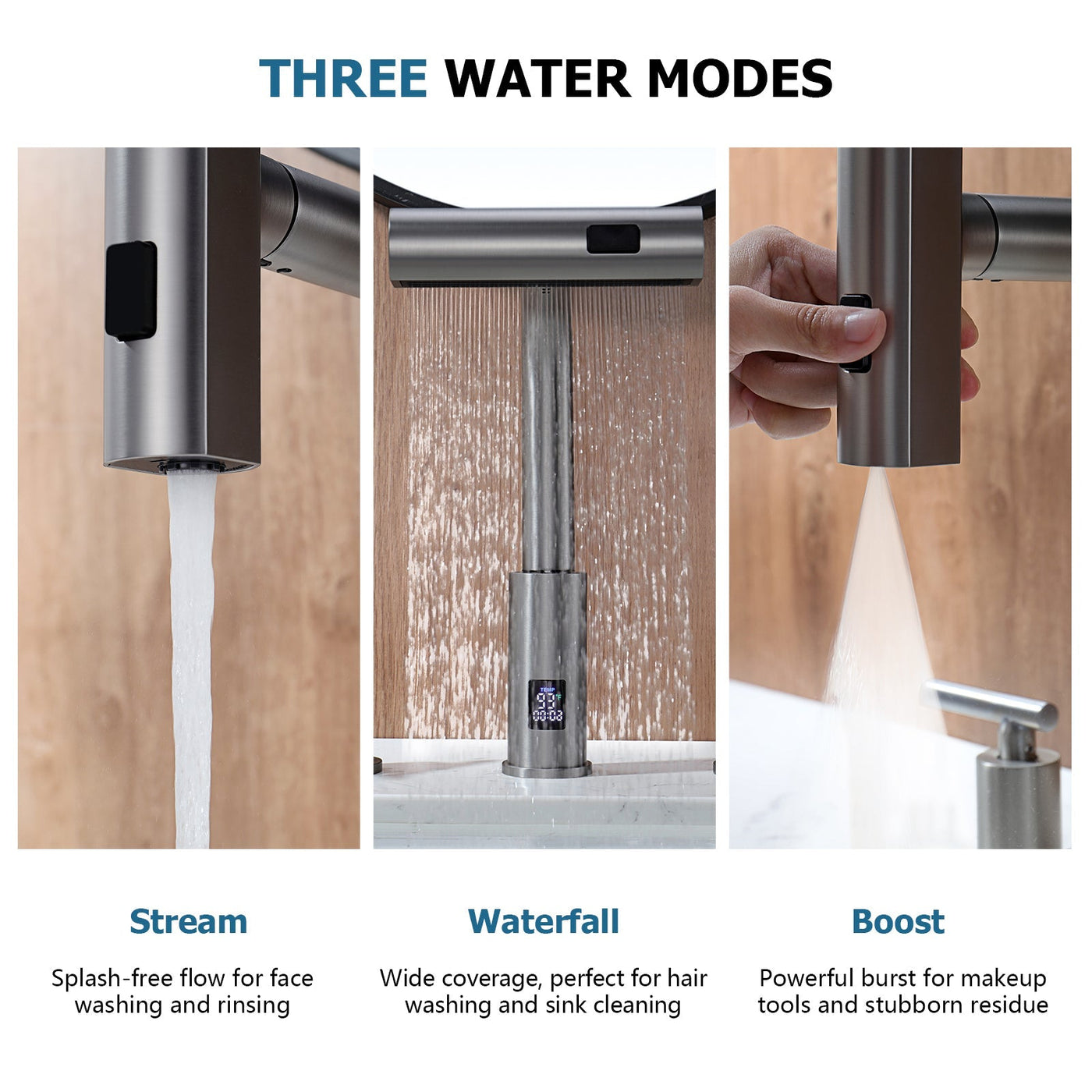 Metora Two-Handle Widespread Waterfall & Pull-Out Bathroom Faucet with Temperature Display-BFWS2401