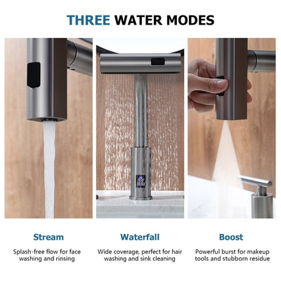 Metora Two-Handle Widespread Waterfall & Pull-Out Bathroom Faucet with Temperature Display-BFWS2401