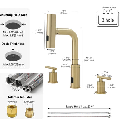 Recertified-Metora Two-Handle Widespread Waterfall & Pull-Out Bathroom Faucet with Temperature Display-BFWS2401-US