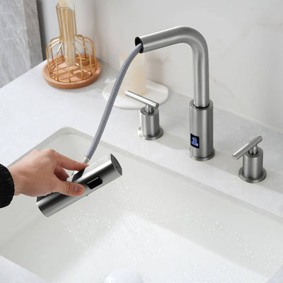 Metora Two-Handle Widespread Waterfall & Pull-Out Bathroom Faucet with Temperature Display-BFWS2401