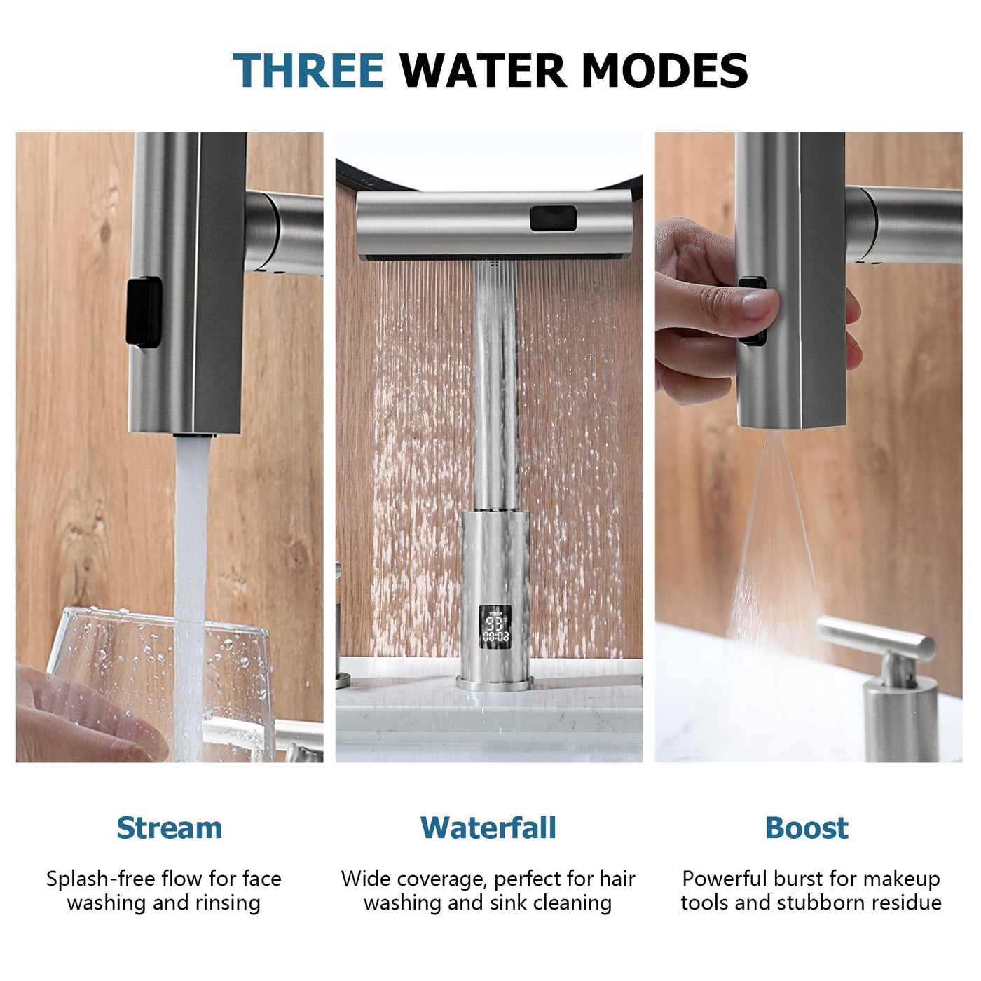 Metora Two-Handle Widespread Waterfall & Pull-Out Bathroom Faucet with Temperature Display-BFWS2401