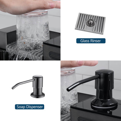 Metora Two Waterfall Faucets Kitchen Sink with Digital Temperature Display & LED Lighting-KS2206