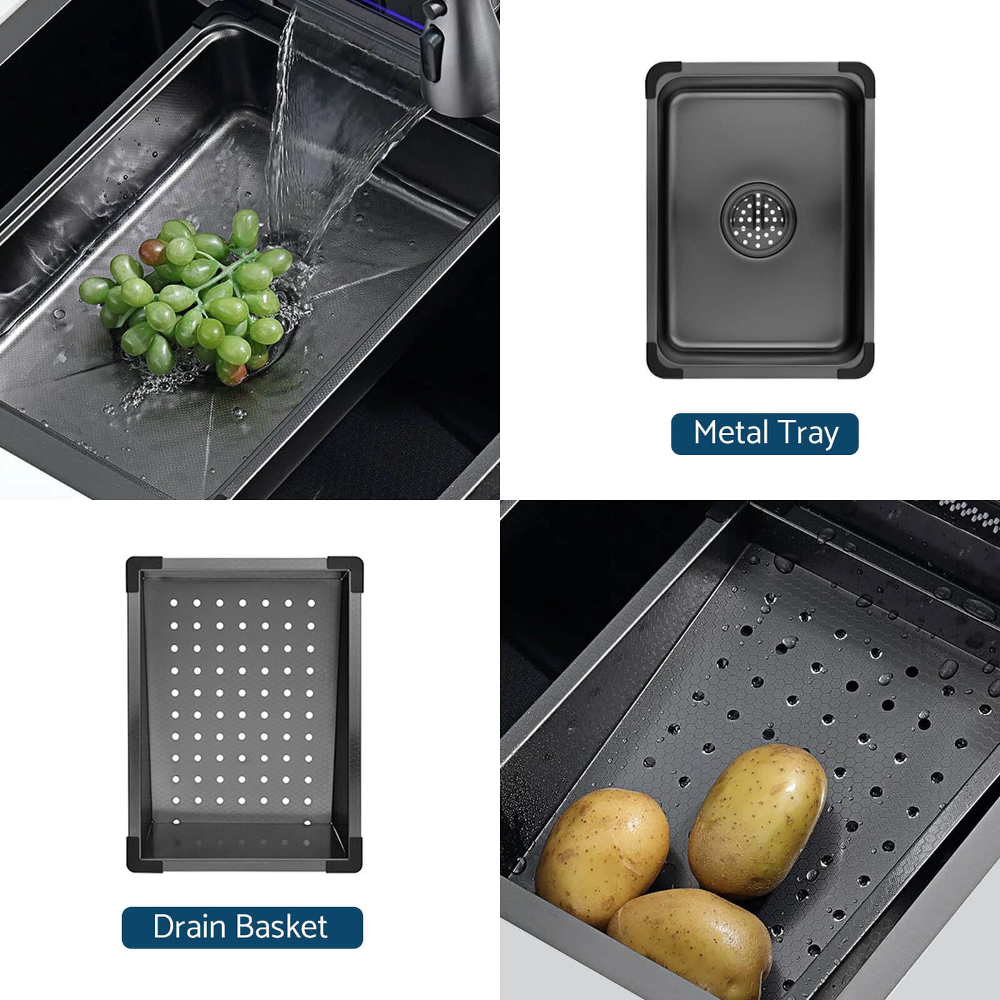 Metora Two Waterfall Faucets Kitchen Sink with Digital Temperature Display & LED Lighting-KS2206