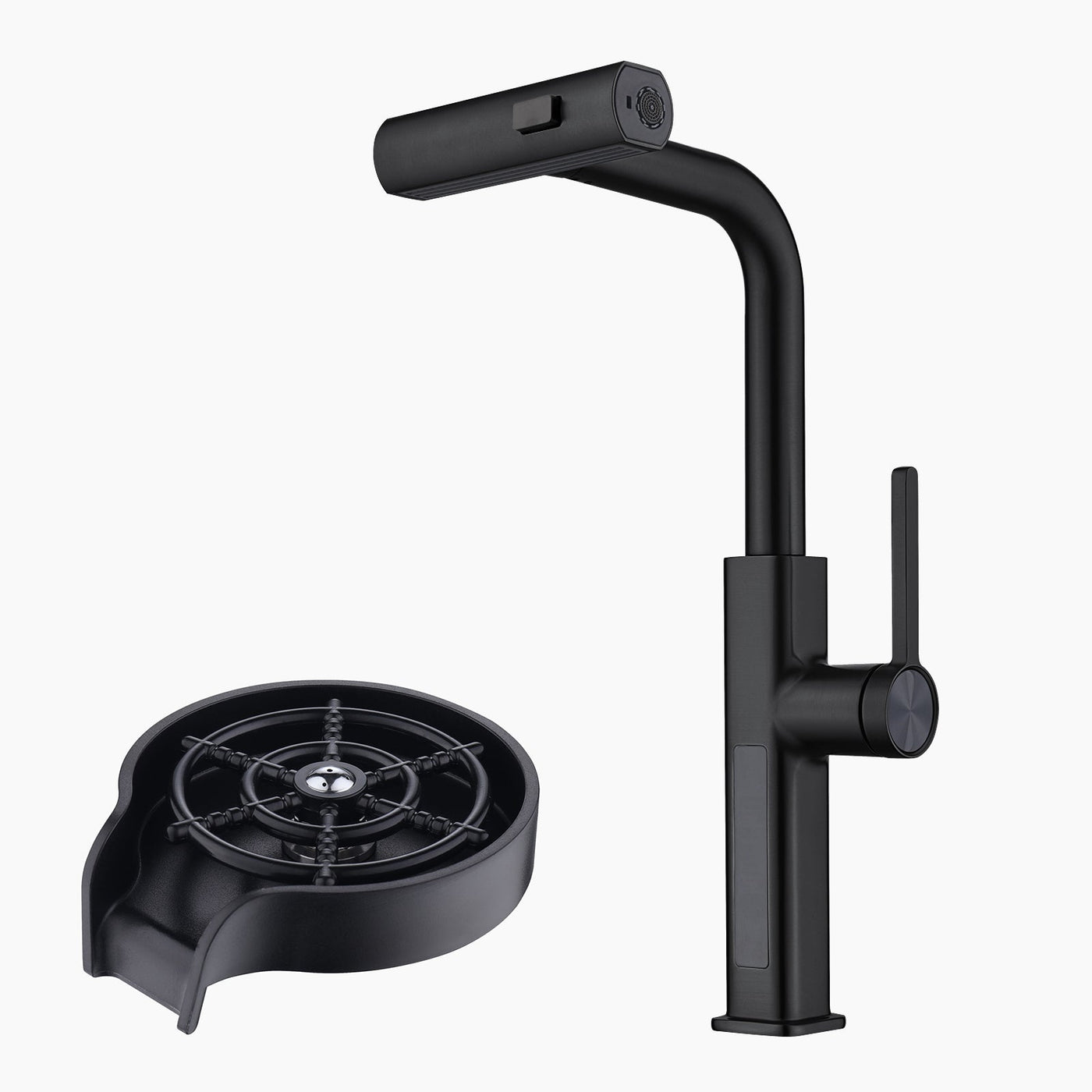 Metora Waterfall & Pull-Out Kitchen Faucet with Temperature Display-KF2209 with Countertop Glass Rinser-KFR2201