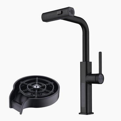 Metora Waterfall & Pull-Out Kitchen Faucet with Temperature Display-KF2209 with Countertop Glass Rinser-KFR2201