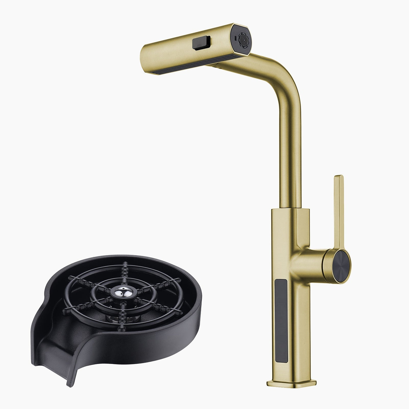 Metora Waterfall & Pull-Out Kitchen Faucet with Temperature Display-KF2209 with Countertop Glass Rinser-KFR2201