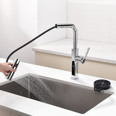 Metora Waterfall & Pull-Out Kitchen Faucet with Temperature Display-KF2209 with Countertop Glass Rinser-KFR2201