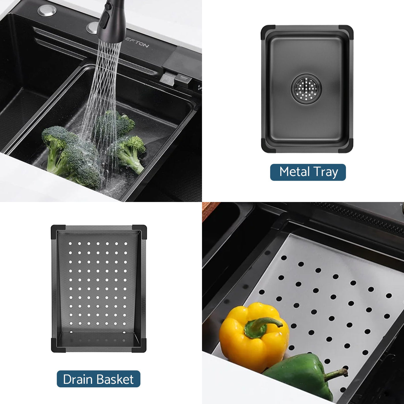 Metora Waterfall Workstation Kitchen Sink Set With Digital Temperature Display & Knife Holder-KS2204