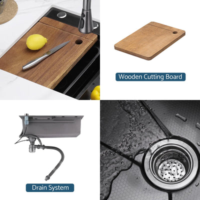 Metora Waterfall Workstation Kitchen Sink Set With Digital Temperature Display-KS2204