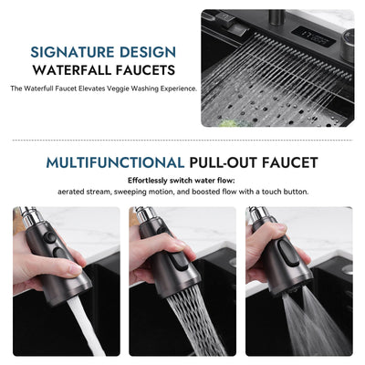 Metora Waterfall Workstation Kitchen Sink Set With Digital Temperature Display & Knife Holder-KS2204