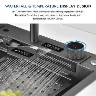 Metora Waterfall Workstation Kitchen Sink Set With Digital Temperature Display & Knife Holder-KS2204