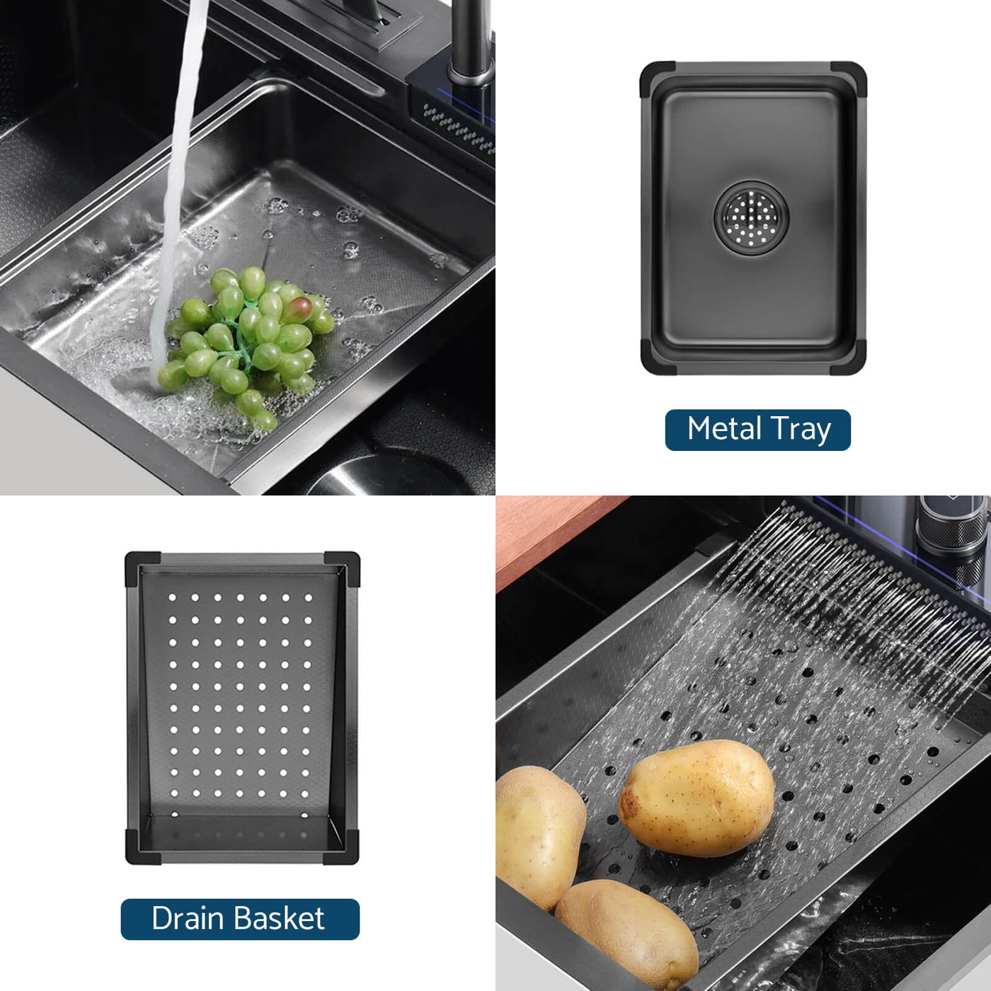 Metora 33x22 Inch Waterfall Workstation Kitchen Sink Set Digital Temperature Display & LED Lighting-KS2205L