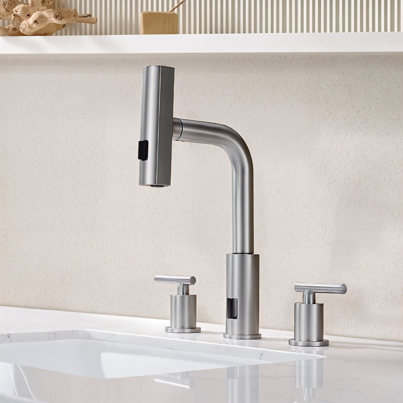 Recertified-Metora Two-Handle Widespread Waterfall & Pull-Out Bathroom Faucet with Temperature Display-BFWS2401-US