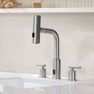 Recertified-Metora Two-Handle Widespread Waterfall & Pull-Out Bathroom Faucet with Temperature Display-BFWS2401-US