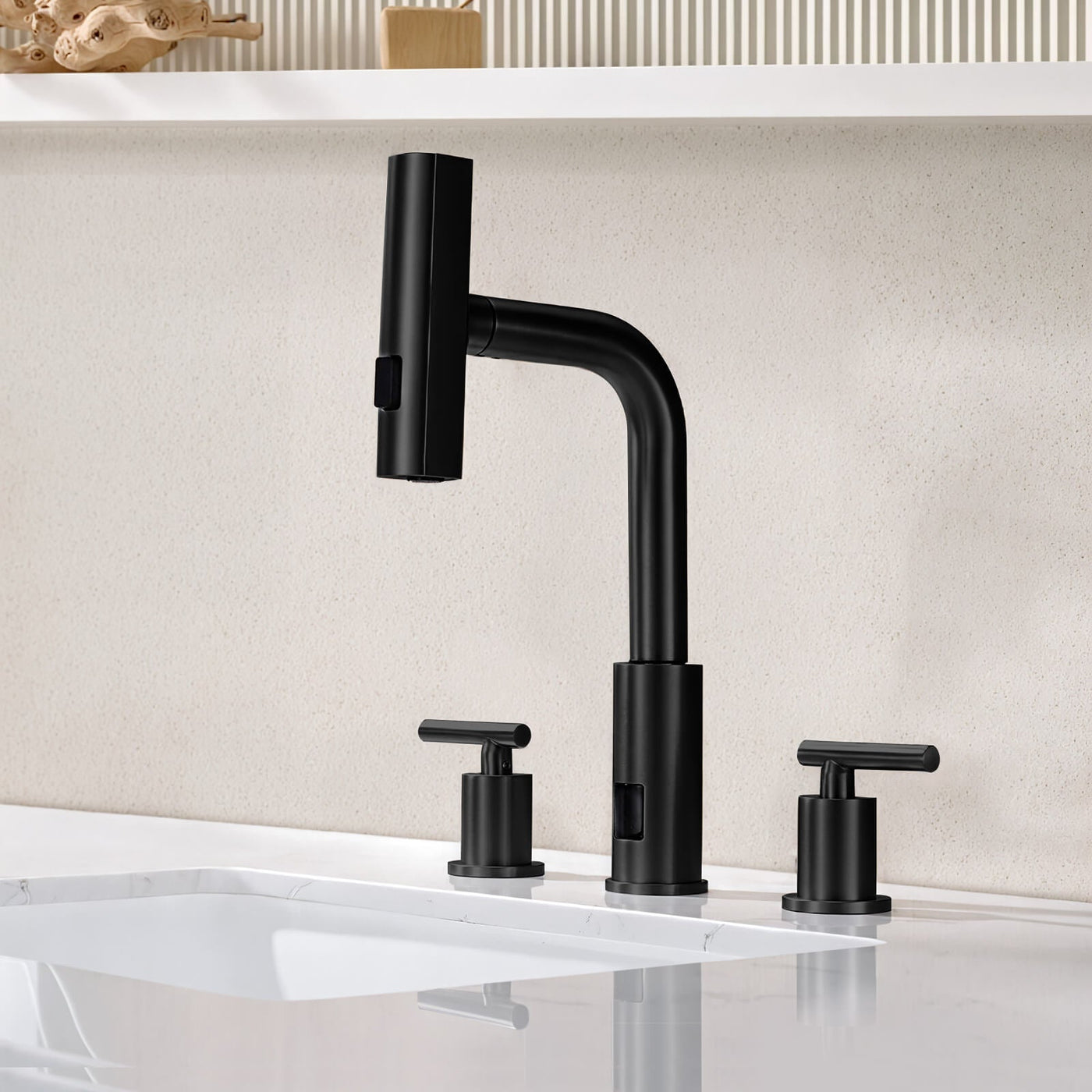 Recertified-Metora Two-Handle Widespread Waterfall & Pull-Out Bathroom Faucet with Temperature Display-BFWS2401-US