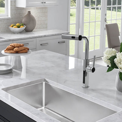 Metora Waterfall & Pull-Out Kitchen Faucet with Temperature Display-KF2209 with Countertop Glass Rinser-KFR2201