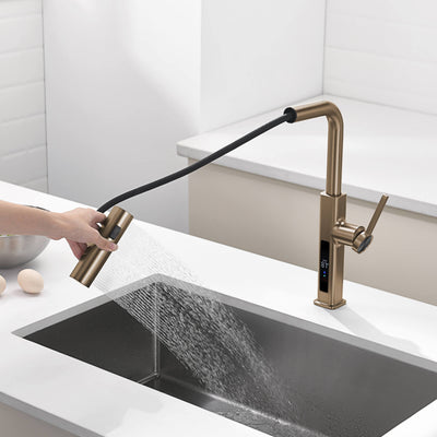 Metora Waterfall & Pull-Out Kitchen Faucet with Temperature Display-KF2209