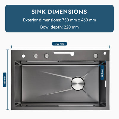 Recertified-Two Waterfall Faucets Kitchen Sink with Digital Temperature Display & LED Lighting-KS2206-EU