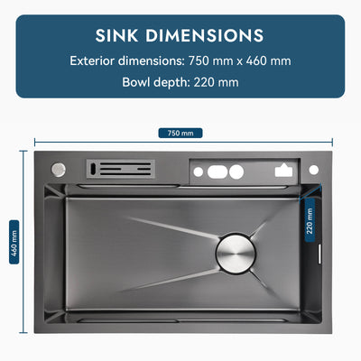 Metora Waterfall Workstation Kitchen Sink Set Digital Temperature Display & LED Lighting-KS2205