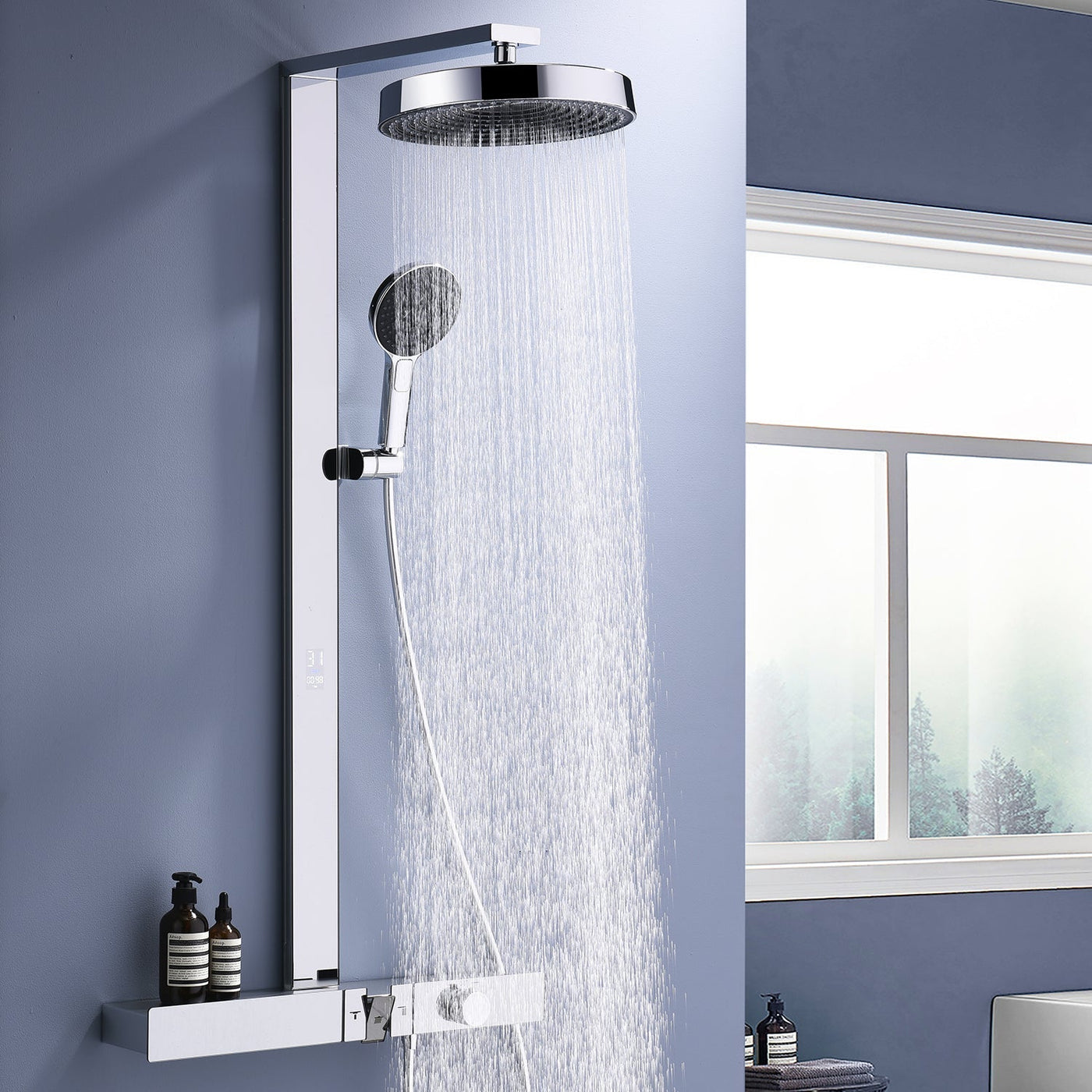 Metora Thermostatic Shower System with Rainfall Showerhead & Digital Temperature Display-RSS2301