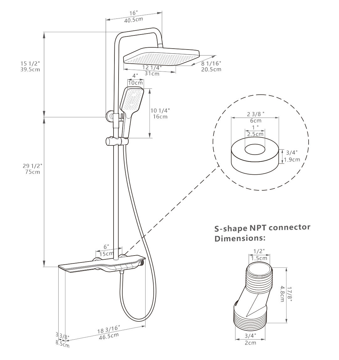 Metora Thermostatic Shower System with Temperature Display & LED Light-SST2207