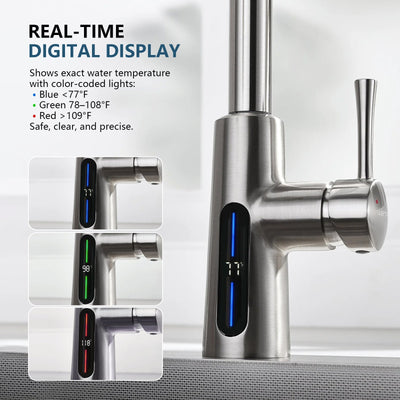 Metora Modern Pull-Down Kitchen Faucet with Temperature Display-KF2501