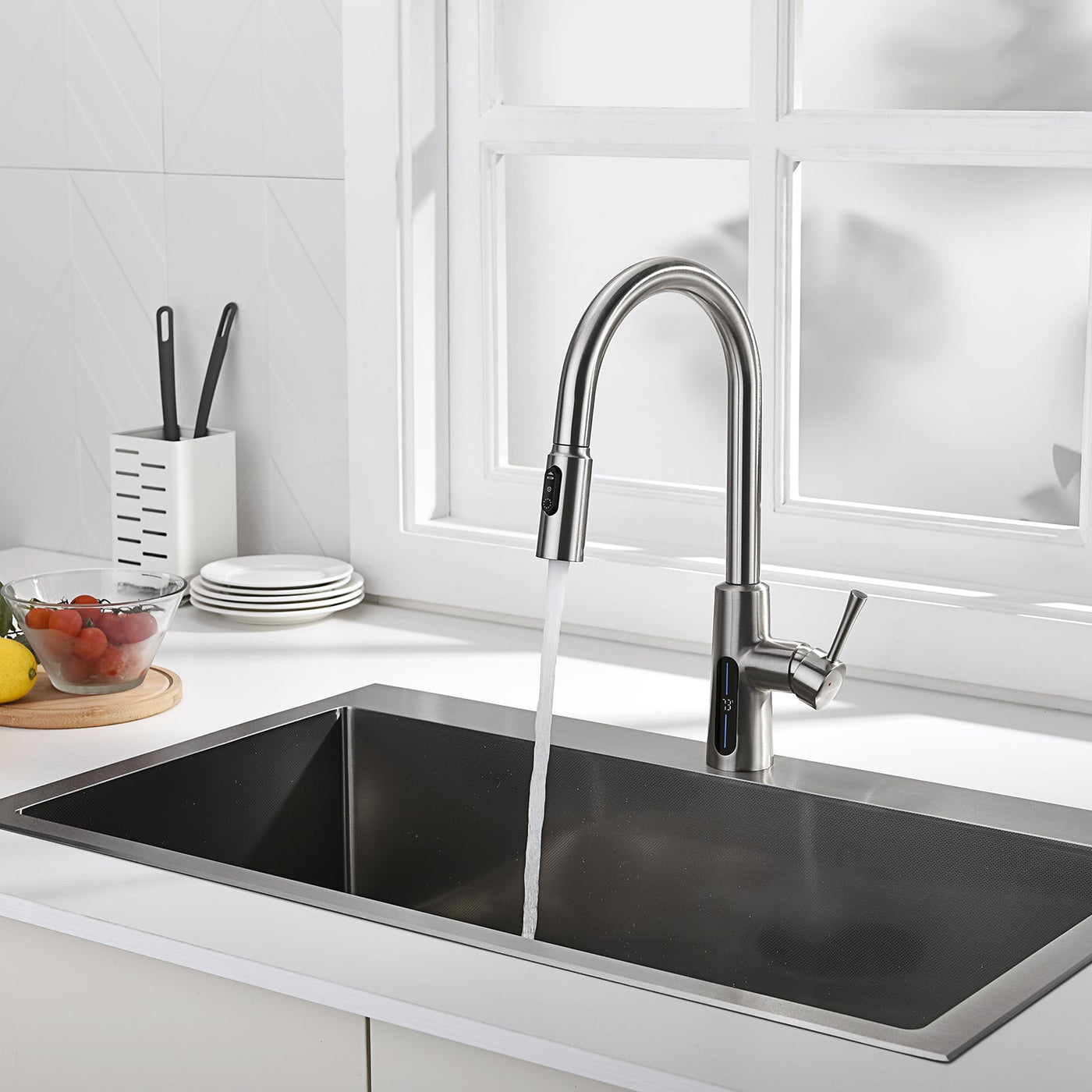 Metora 33"x 22" Stainless Steel Farmhouse Kitchen Sink-FS2501 with Modern Pull-Down Kitchen Faucet-KF2501